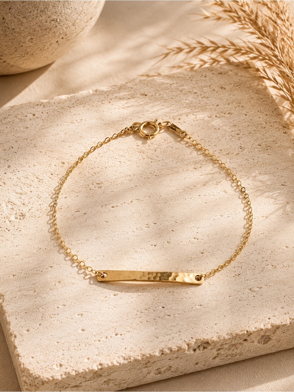✨ 14K Gold Filled Hammered Bar Bracelet Dainty Minimalist Chain Bracelet OS ✨